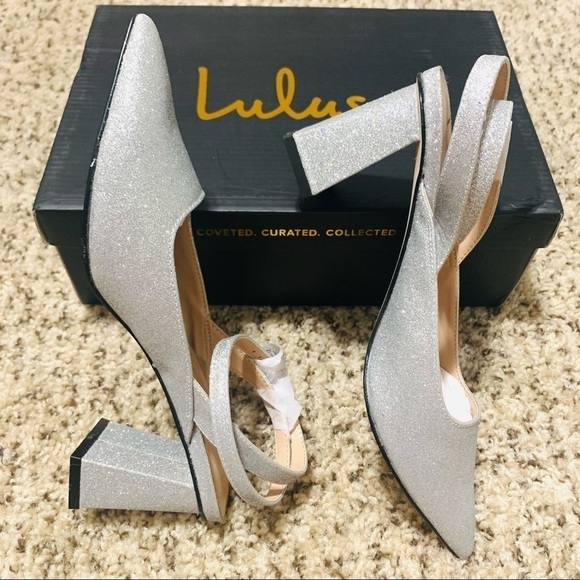 NIB LULU’S• Silver Glitter Ankle Strap Pumps 5.5 - Picture 5 of 10